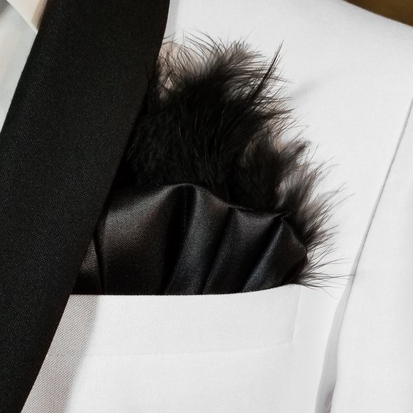 New - Black Satin Ruffle & Feather Pocket Square Insert - Picture 5 of 10